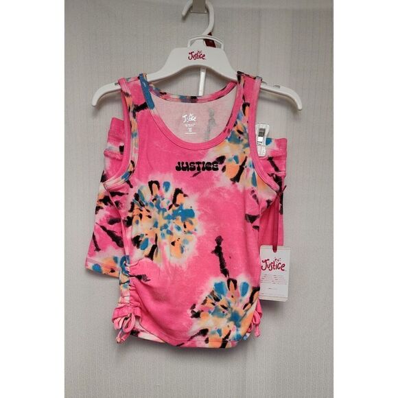 Justice Girls Tie Dye Multicolor Pink Shorts Set Size 10M NEW WITH TAGS - Picture 2 of 7